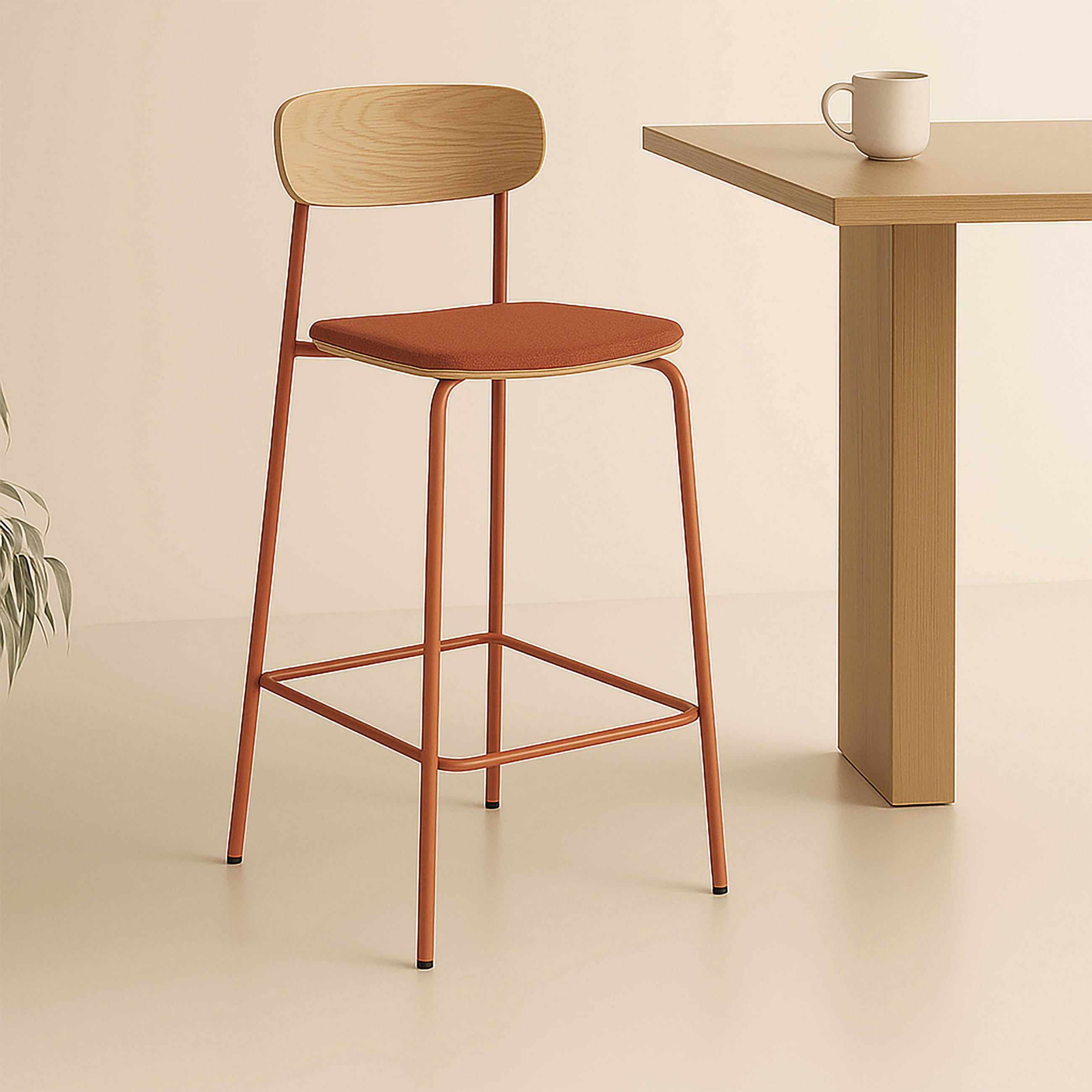 BARSTUHL 2-tlg., Orange - Orange, Holz (42/96/50cm) - Oviala