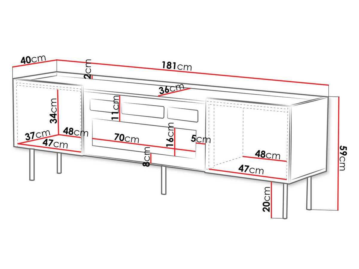 TV-LOWBOARD Lucca 180 2D mit Elektrische Kamin - Schwarz, Holz/Holzwerkstoff (181/59/40cm) - MIRJAN24