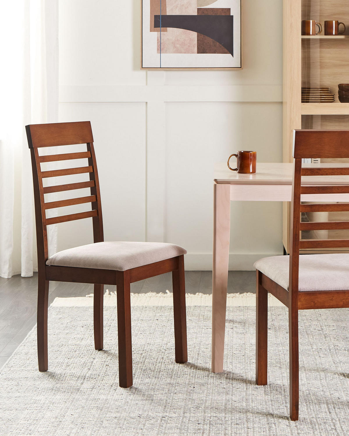 ESSZIMMERSTUHL 2er-Set Dunkler Holzfarbton Ortley - Dunkelbraun/Beige, Holz (40/96/51cm) - Beliani