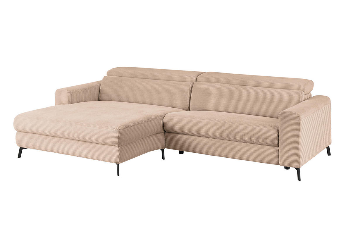 ECKSOFA LAISKA Taupe Cord - Taupe/Schwarz, Textil/Metall (282/177cm) - KAWOLA