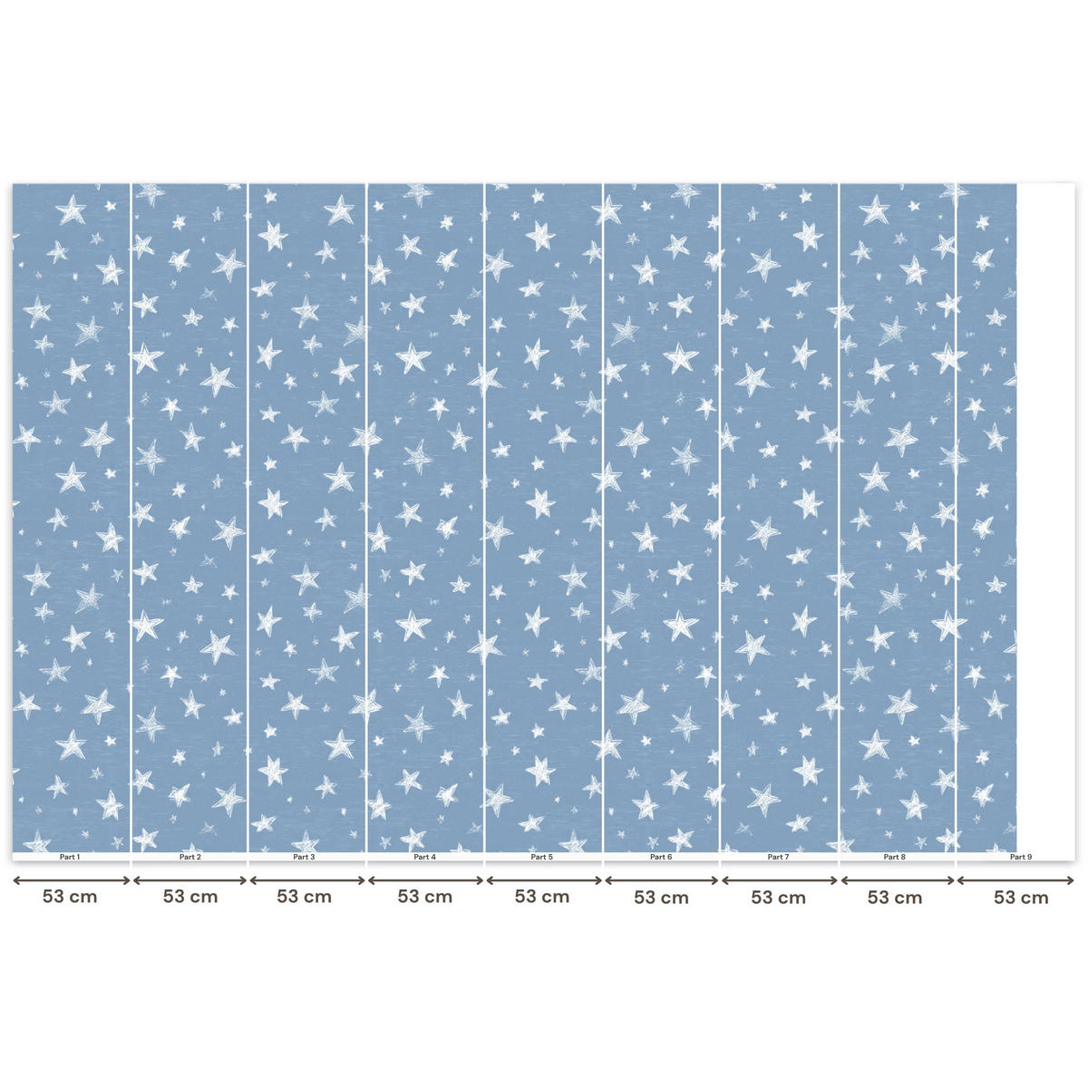 KINDERTAPETE - Sterne - Muster - Blau - 450x300 cm - Hellblau, Papier (450/300cm) - OnlyWow