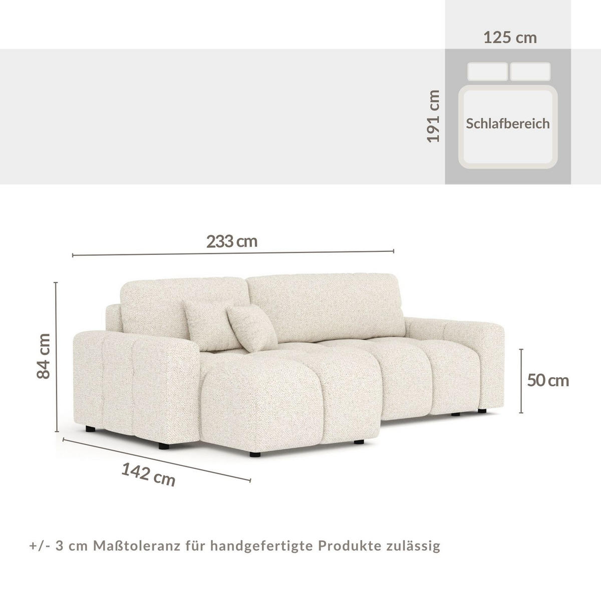 ECKSOFA MIT SCHLAFFUNKTION Ucci Creme Plüschstoff - Creme/Schwarz, Holz/Holzwerkstoff (233/142cm) - Maison de Reve