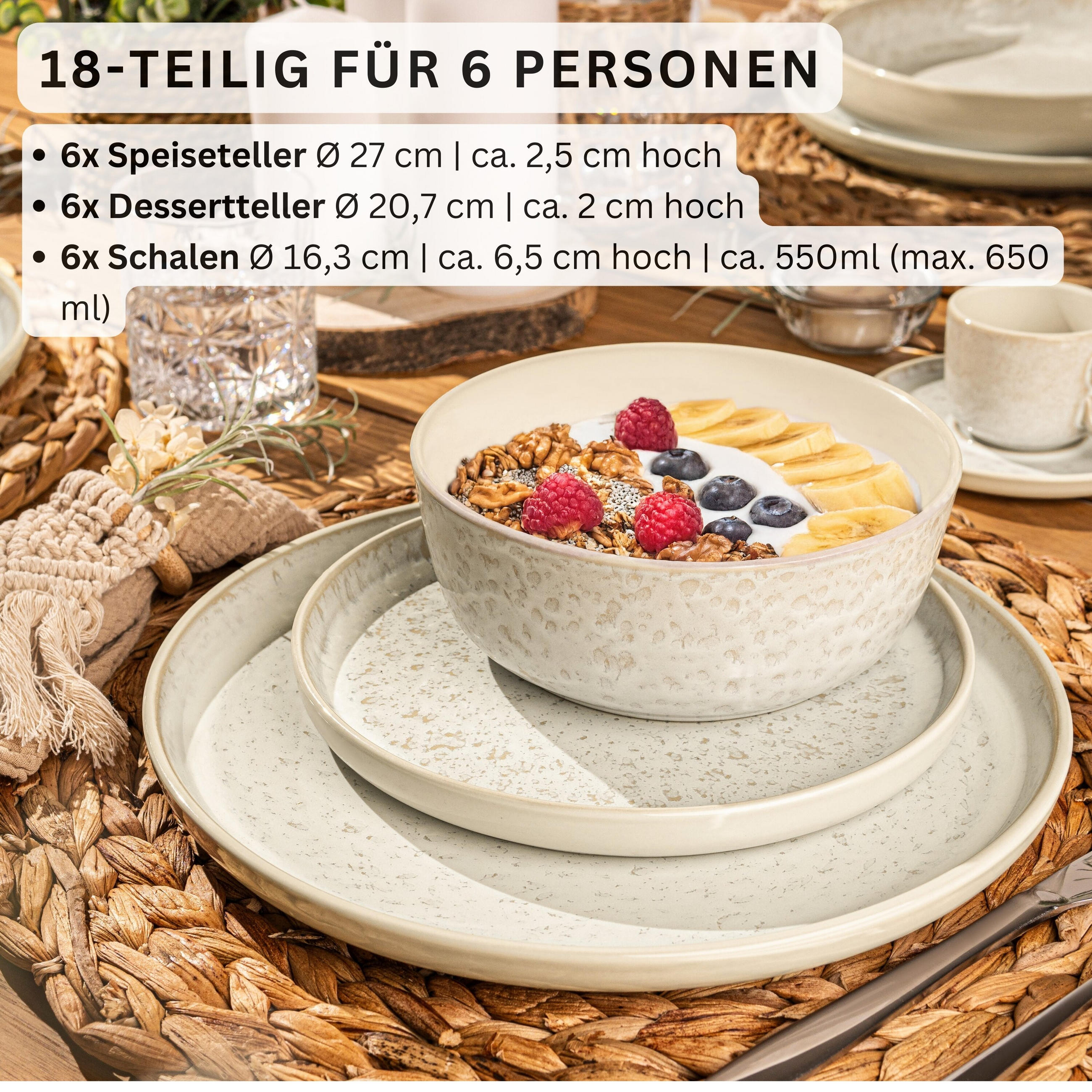 TAFELSERVICE KEY WEST - 18 teilig aus Steingut - Creme, Stein (27/6.5/27cm) - Sänger