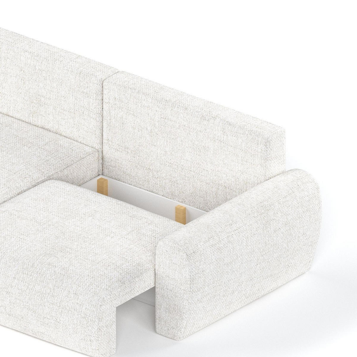 ECKSOFA OMARI mit Schlaffunktion Creme im Neve Stoff - Creme/Schwarz, Holz/Holzwerkstoff (253/153cm) - AltaBeds