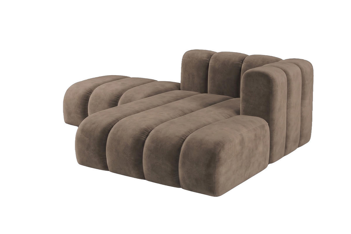 CHAISELONGUE Modulare Mit Hocker, Velvet-Stoff Riviera, Braun, Rechts, GRAND - Braun, Holz (204/179cm) - Kaiser Möbel