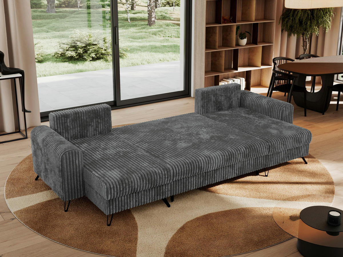 WOHNLANDSCHAFT AXEL U Cord Dunkelgrau - Schwarz/Grau, Textil/Metall (312/90/140cm) - MKS