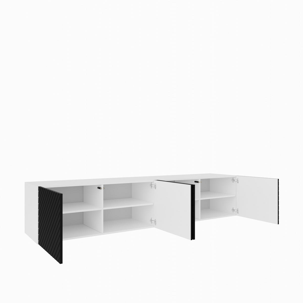 TV-SCHRANK Nicole 200 cm (2x100) viertürig, weiß, schwarz - Schwarz/Weiß, Kunststoff (200/41/41cm) - Margaret Hadas24