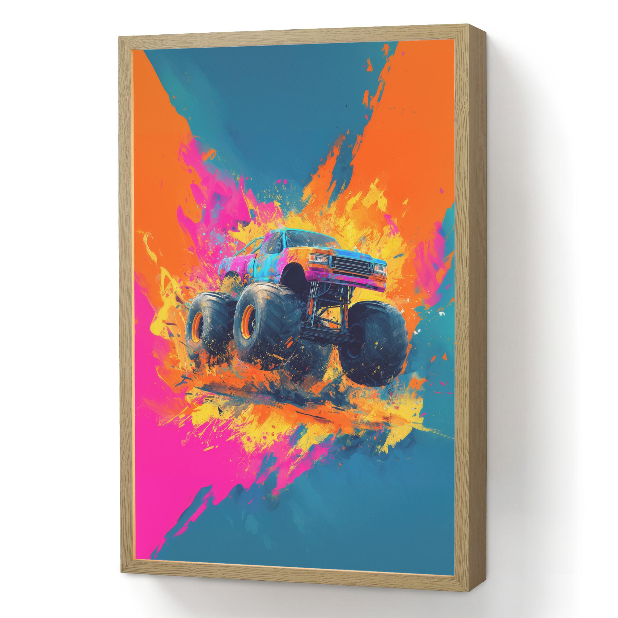 OnlyWow NÁSTĚNNÁ LAMPA S AKUMULÁTOREM Monster truck - Abstraktní - Stříkající barva - Barevné 40x60 cm