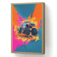 NÁSTĚNNÁ LAMPA S AKUMULÁTOREM Monster truck - Abstraktní - Stříkající barva - Barevné 40x60 cm - růžová, kompozitní dřevo (40/60/8cm) - OnlyWow
