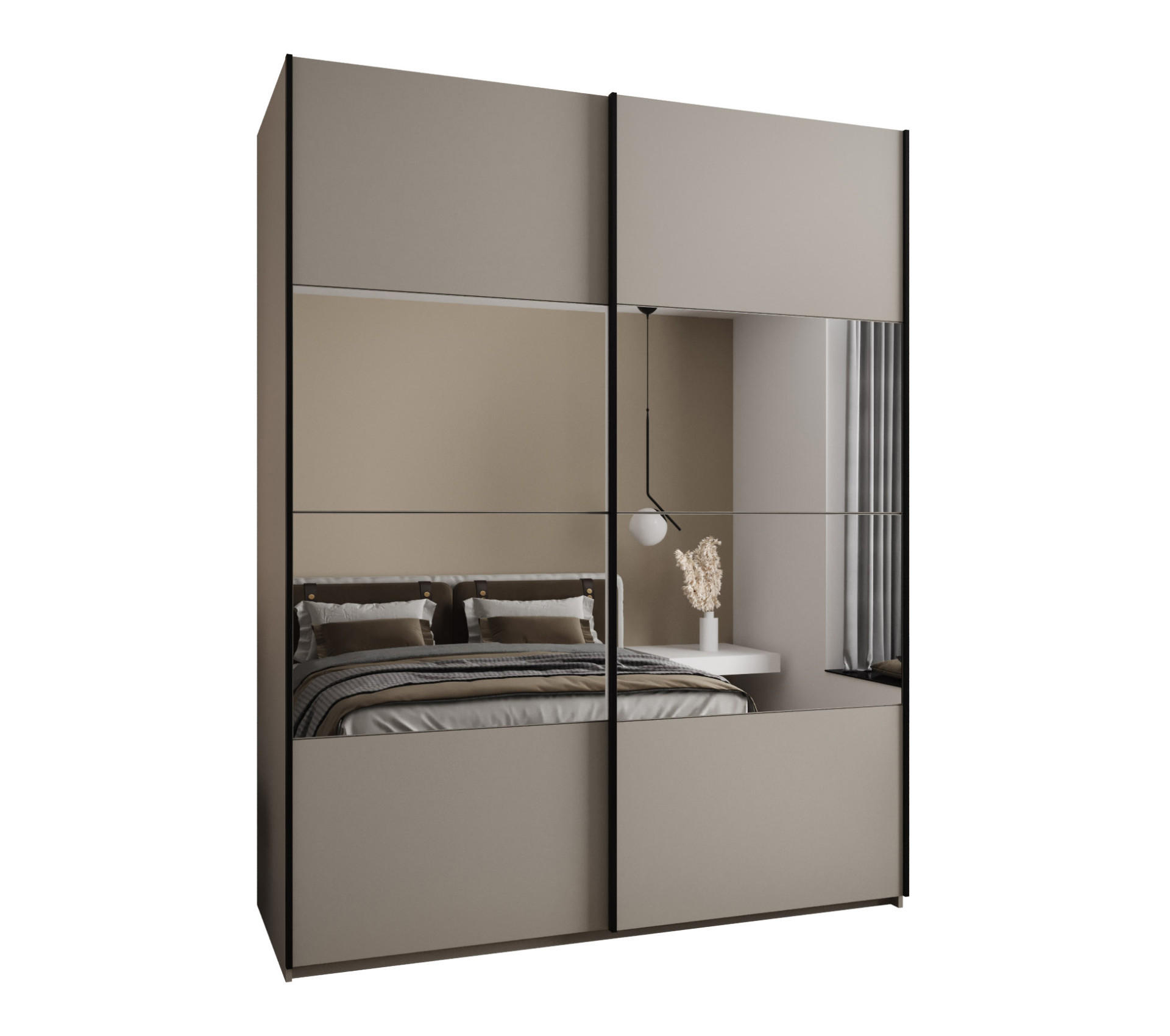 Abiks Möbel Schwebetürenschrank Kaschmir, Kaschmir, Schwarz 200x245x64 cm