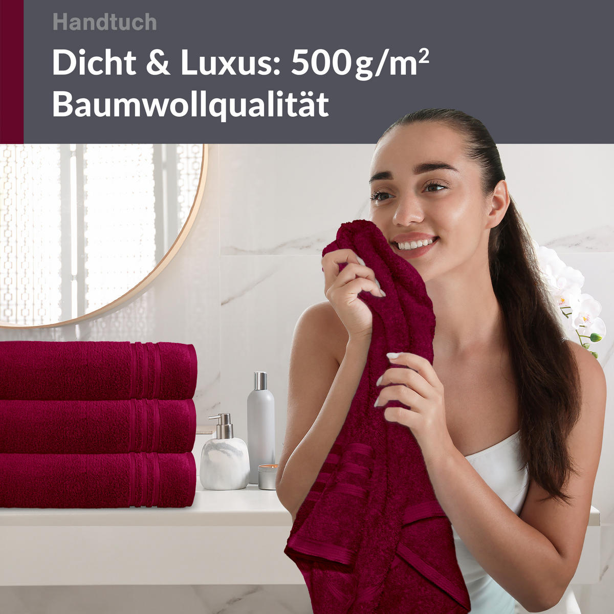 HANDTUCH 50x100 cm London Kirsch Rot 4er Set - Kirschrot, Textil (50/100cm) - Lashuma