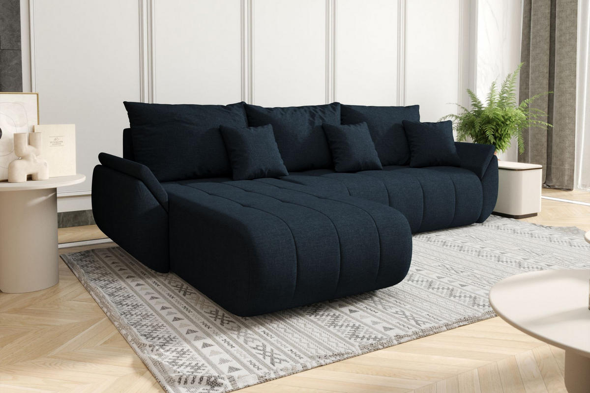ECKSOFA Mit Schlaffunktion Und Bettkasten TOKYO, Stoff WIND, Dunkelblau, Links - Dunkelblau, Holz (280/190cm) - Kaiser Möbel