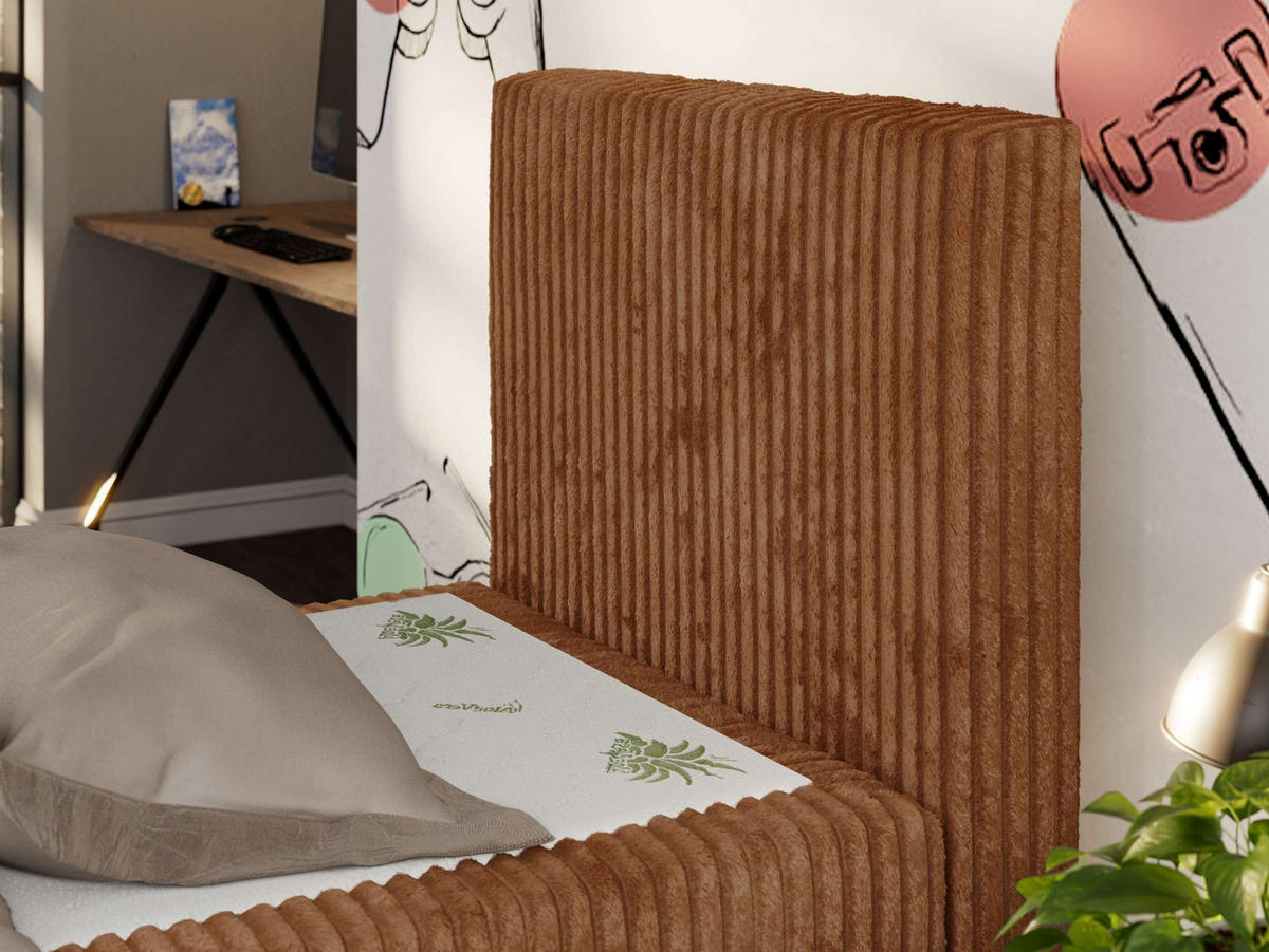 JUGENDBETT TILIO DUO 90/200 - Orange Cord - H4 - Rechts Seite - Orange, Textil (90/200cm) - MKS