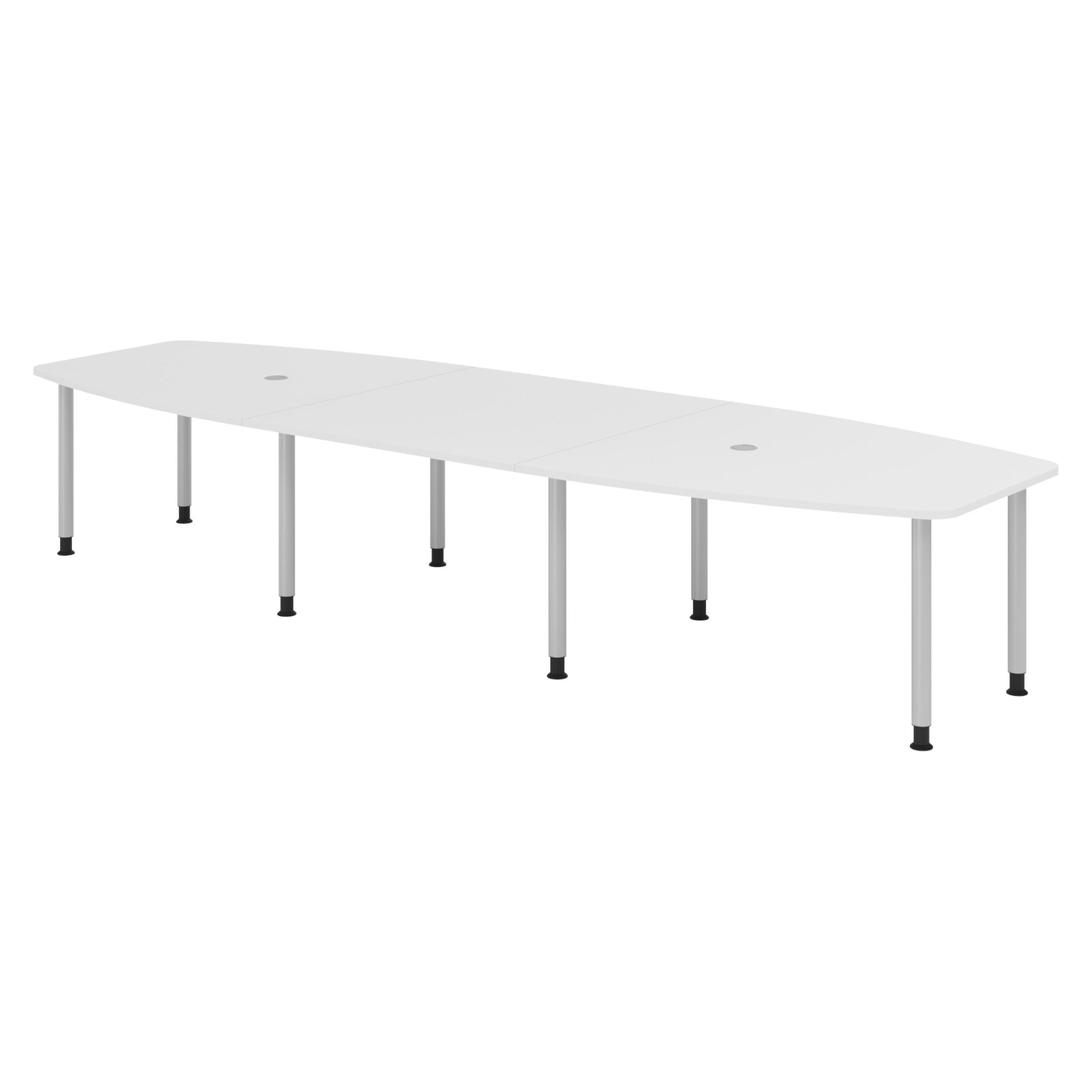 KONFERENZTISCH groß KT40 130/400/74 cm in Weiß/Füße in Silberfarben - Silberfarben/Weiß, Holzwerkstoff (130/400/74cm) - bümö