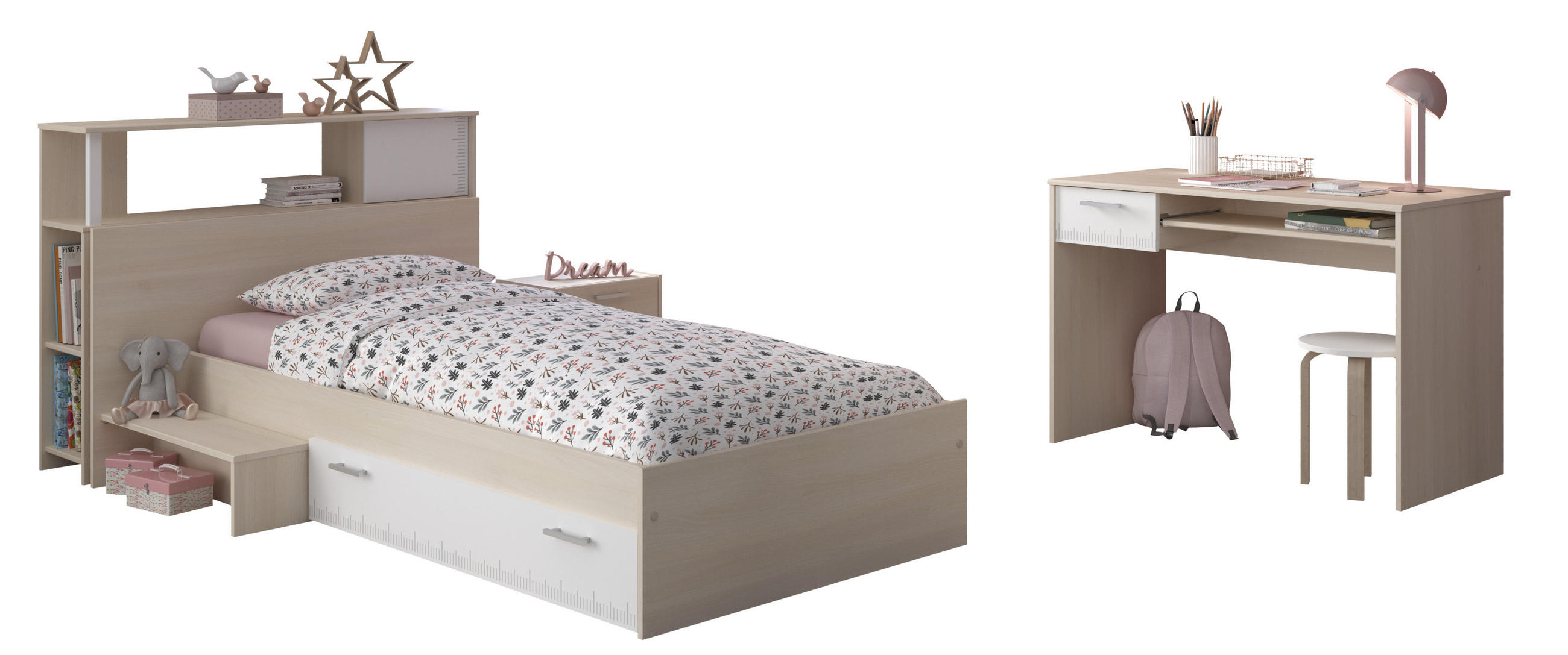 JUGENDZIMMER Charly 11 in Akazie und Weiß 4 teilig - Braun, Holzwerkstoff (120/200/80cm)