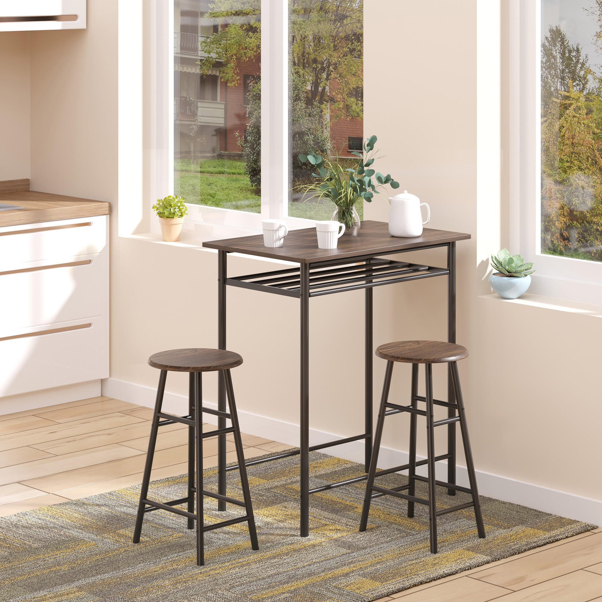 BARTISCH mit Barhocker Set - Schwarz, Holzwerkstoff (50/90/80cm) - HOMCOM