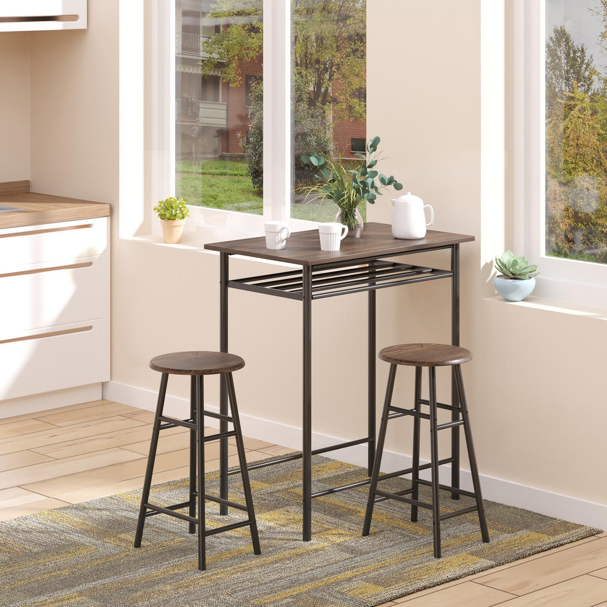 BARTISCH mit Barhocker Set - Schwarz, Holzwerkstoff (50/90/80cm) - HOMCOM
