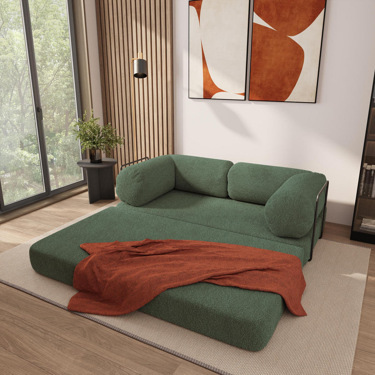 POHOVKA z pěny EIREN s kovovým rámem Buklé látka Zelená - zelená barva, textil (170/68/80cm) - MASSENO