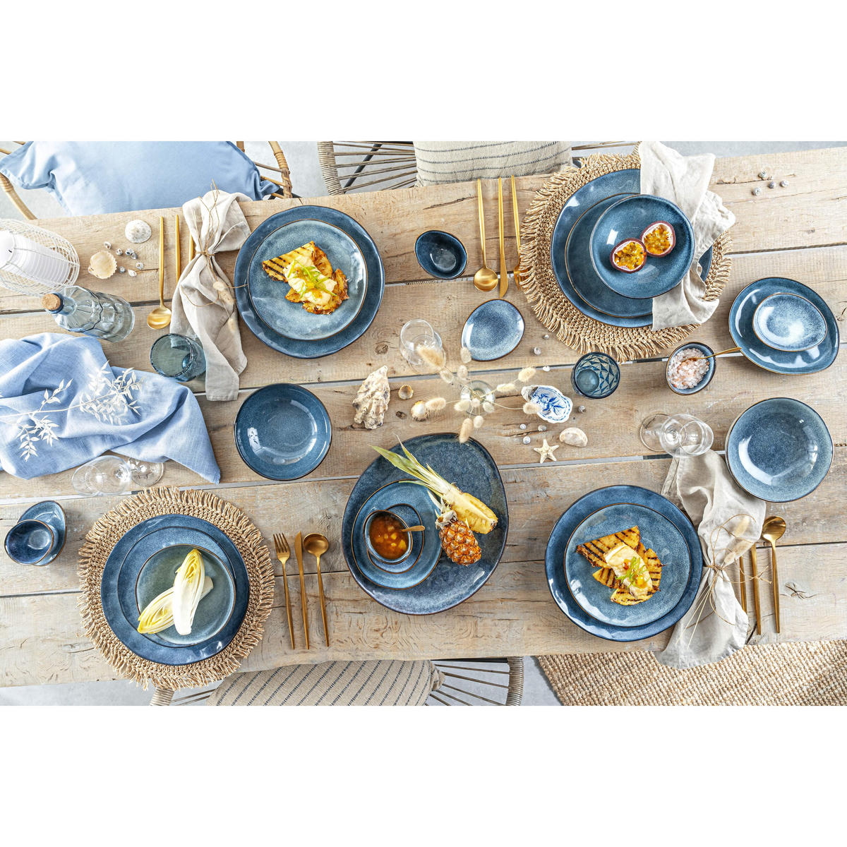 KAFFEEBECHER SET DARWIN - 4 teilig aus Steingut (180 ml) - Blau, Stein (0.18L) - Sänger