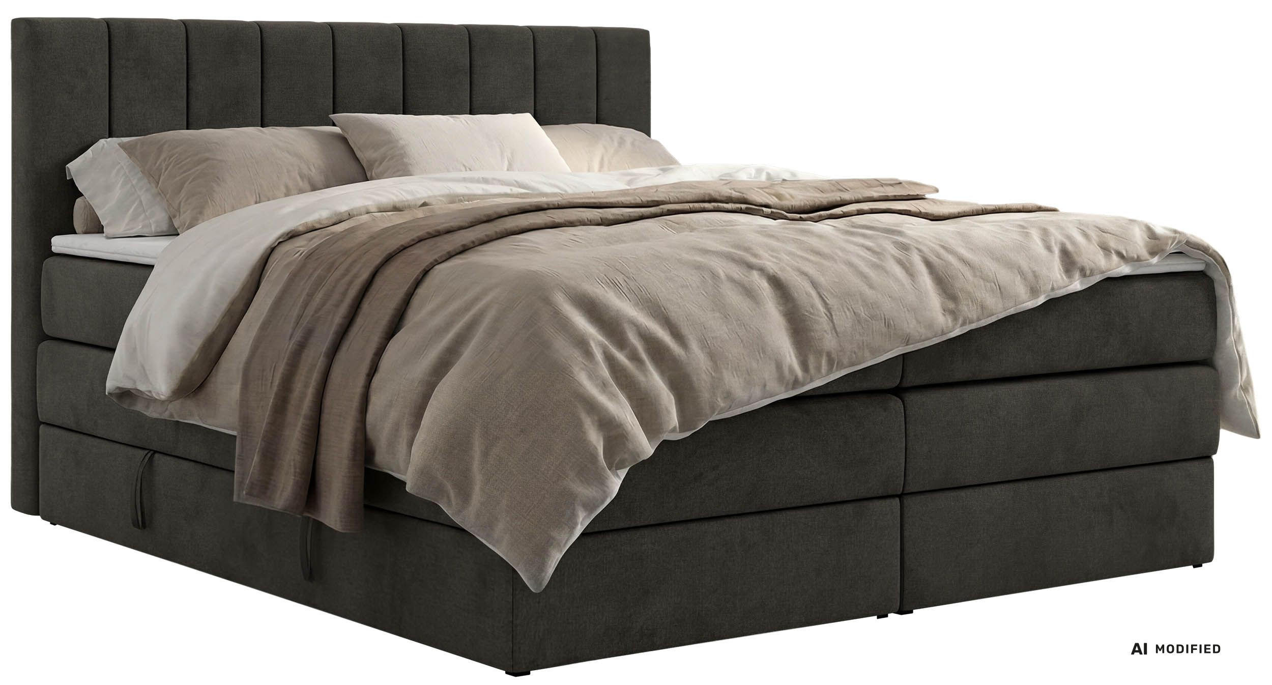BOXSPRINGBETT ALVER KING 200/200 - Dunkelgrau Velvet - Topper T25 - H3 - Dunkelgrau/Schwarz, Kunststoff/Textil (200/200cm) - MKS