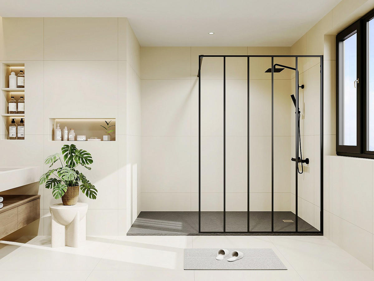 DUSCHTRENNWAND Seitenwand italienische Dusche - Industrial Style - Schwarz matt - 140 x 200 cm - ATALIA II - Schwarz, Metall (140/200cm) - Vente-Unique