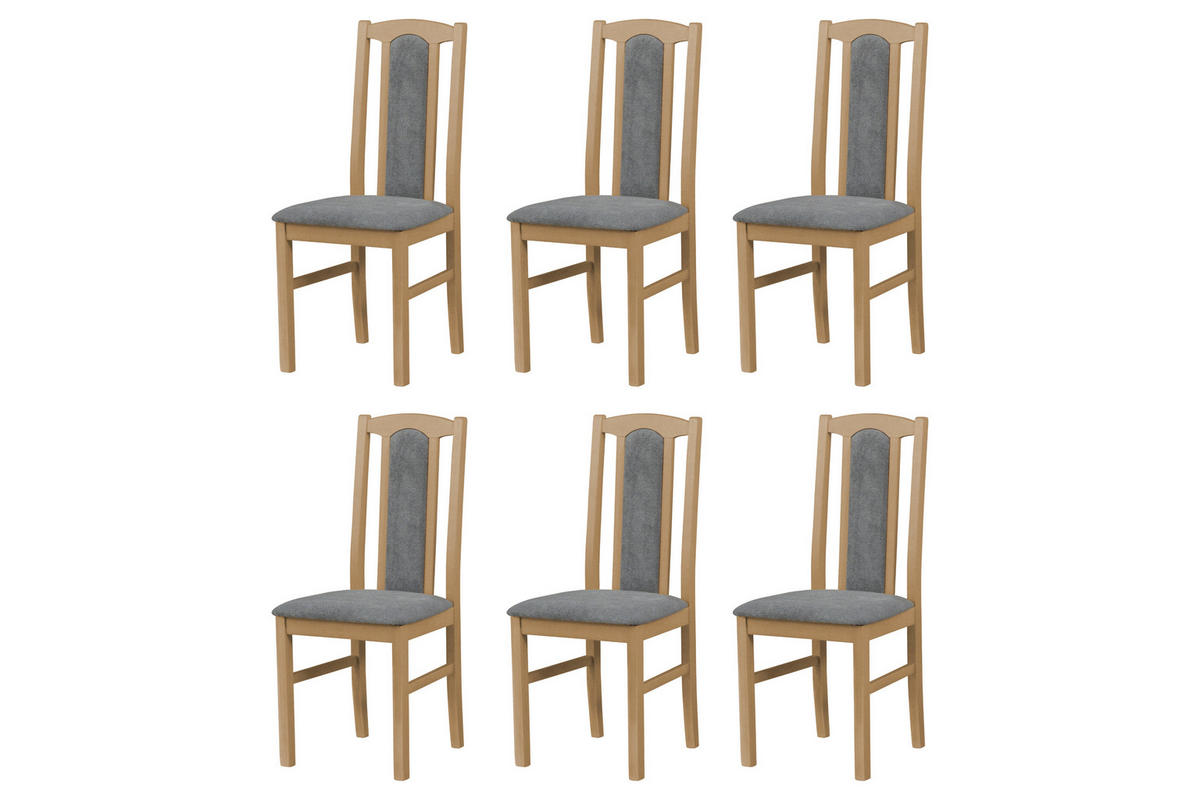 ESSZIMMERSTUHL - Set 6x Bos 7 Grandson, aston 17 - Eichefarben/Grau, Holz (43/96/40cm) - Leaf Design