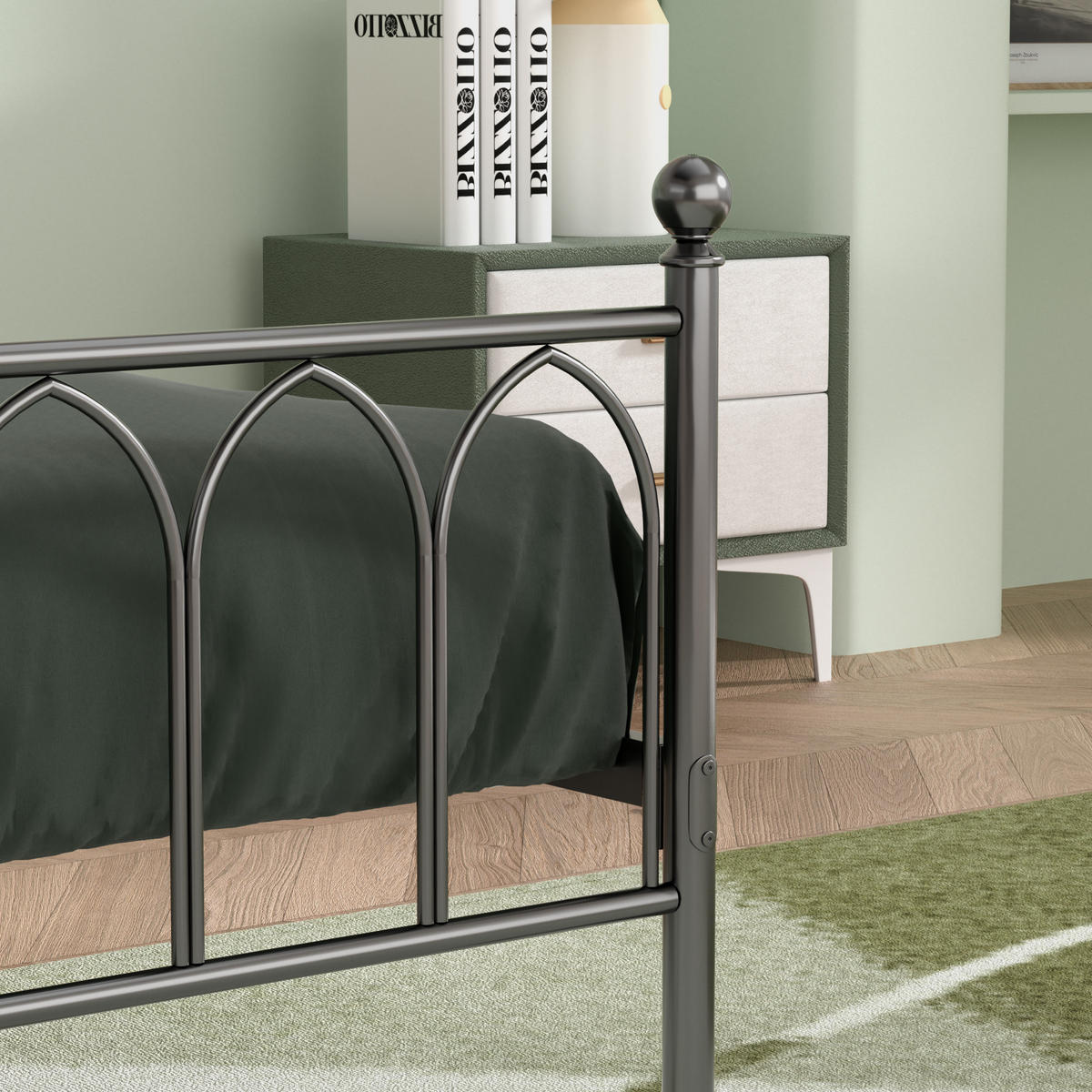 METALLBETT 90/200 mit Stauraum unter dem Bett Jugendbett mit Lattenrost, Schwarz - Schwarz, Metall (90/200cm) - STILVORA