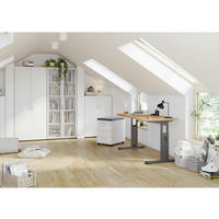 BÜROMÖBEL Basic Office in Weiß mit Elementen in Asteiche-Dekor und in Graphit 6 teilig - Weiß, Holzwerkstoff (120/80/200cm)