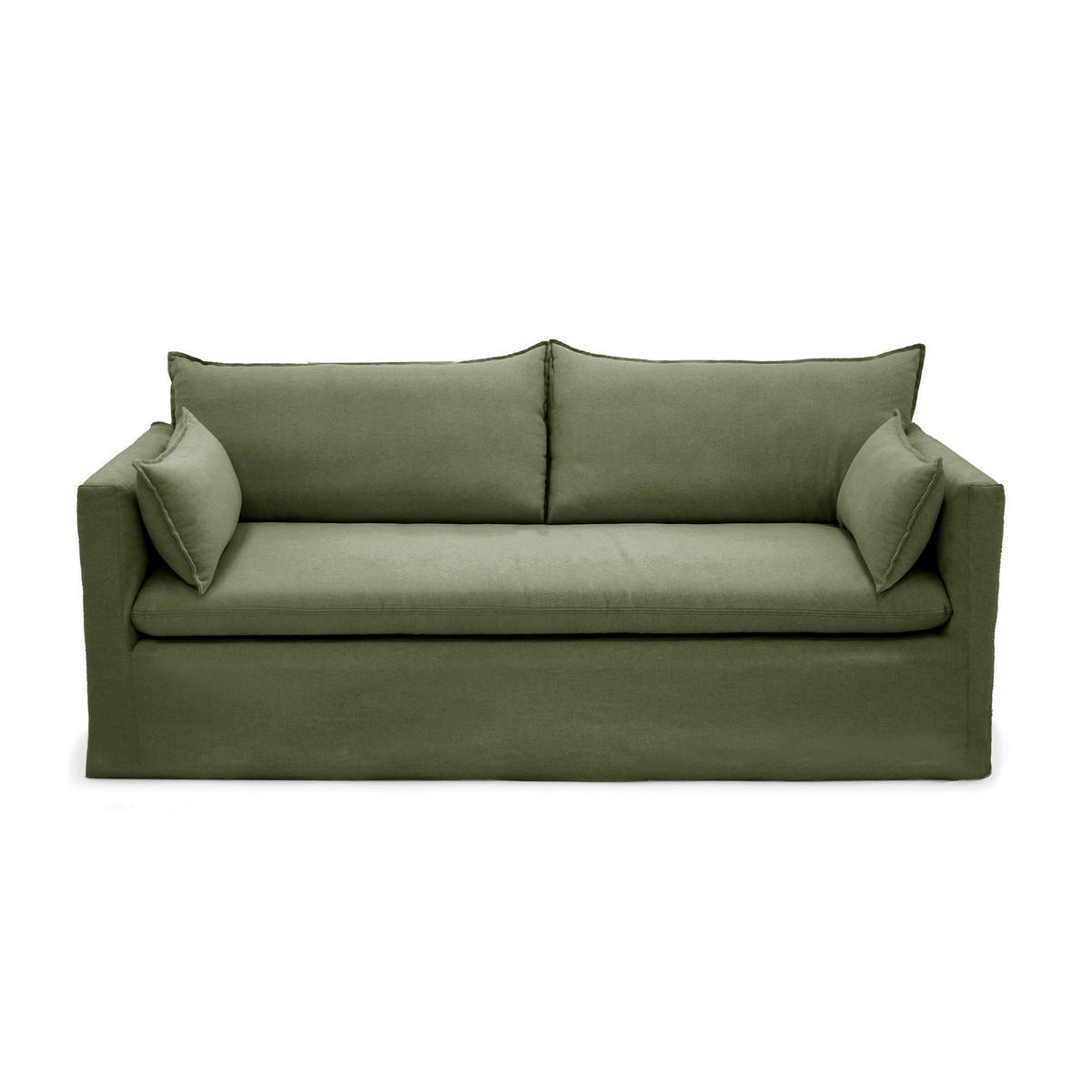 SOFA 3-SITZER Leinen und Baumwolle Khakigrün 206cm - Olivgrün/Grün, Textil (206/93/89cm) - Sia Home