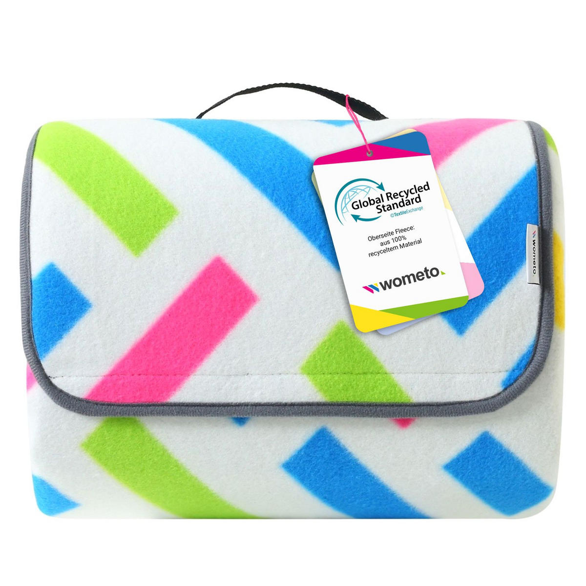 PICKNICKDECKE XXL 200x200 ecoline 100% recyceltes Fleece Grafik blau - Blau/Pink, Textil (200/200cm) - wometo