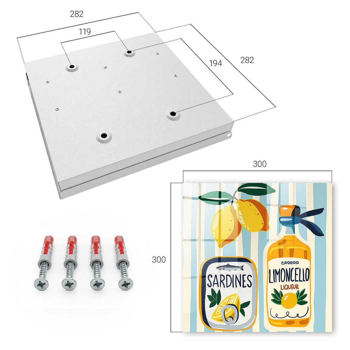 SCHLÜSSELBOX Weiß 30x30 cm – Türöffnung nach rechts - Italienische Motive - Gelb, Metall (30/30/5cm) - TULUP