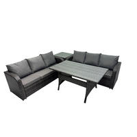 GARTENTISCHGRUPPE mit Beistelltisch Polyrattan Dunkelgrau 6-Sitzer - Dunkelgrau/Grau, Glas/Kunststoff - Fimous