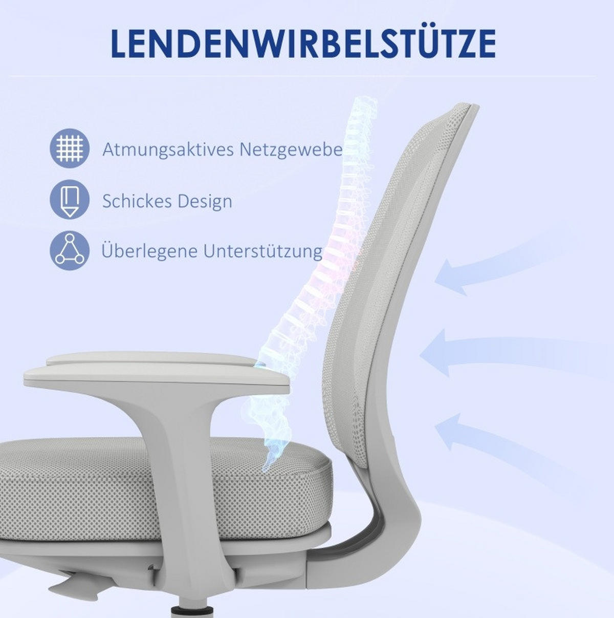 DREHSTUHL 55/82,5-94,5/48 cm Grau aus Polyester höhenverstellbar - Grau, Kunststoff (48/94.5/55cm) - OKMYHOME