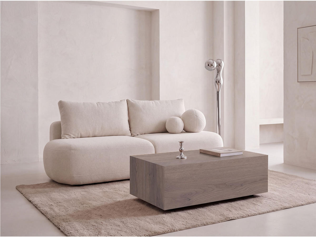 COUCHTISCH Noma Rechteckig in Eiche Braun, Blockform mit versteckten Rollen 90/55/28 cm - Greige/Schwarz, Holzwerkstoff (55/90/28cm) - WFL GROUP