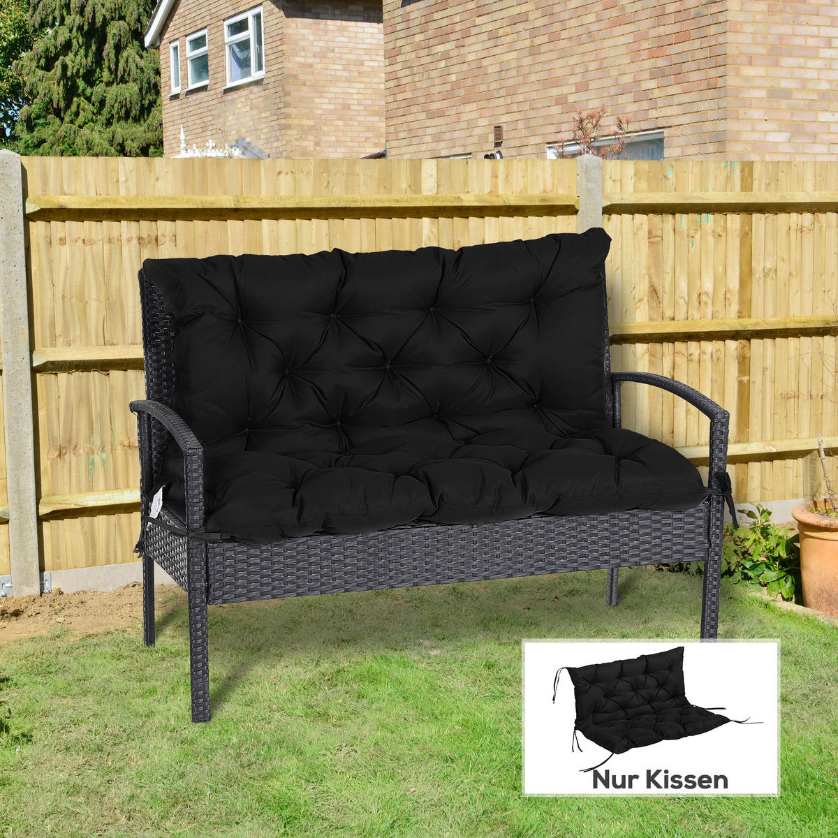 BANKAUFLAGE 3-Sitzer 100x98x8 cm - Schwarz, Kunststoff (98/8/100cm) - Outsunny