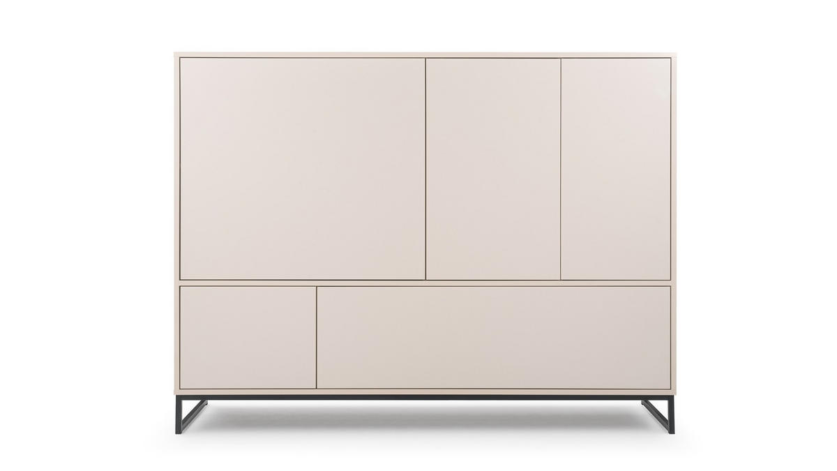 KOMMODE Genua 160 cm, Beige, Schwarzer Rahmen - Beige, Holzwerkstoff (160/120/45cm) - Bettso