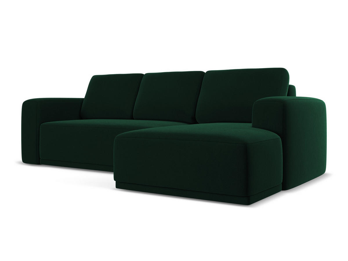 ECKSOFA mit Schlaffunktion Samt Stoff Grün - Dunkelgrün/Schwarz, Kunststoff/Textil (258/160cm) - Makamii