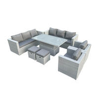 GARTENMÖBEL SET mit höhenverstellbarer Tisch Polyrattan Helles Grau 10-Sitzer - Hellgrau, Metall - Fimous