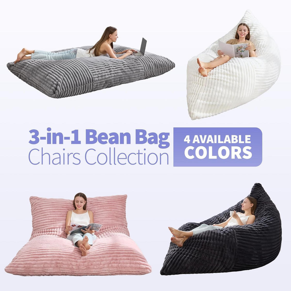 SITZSACK XXL 3-IN-1 aus Kordsamt als Sessel, Sofa und Bett - Hellgrau, Textil (180/25/125cm) - Urban Meuble