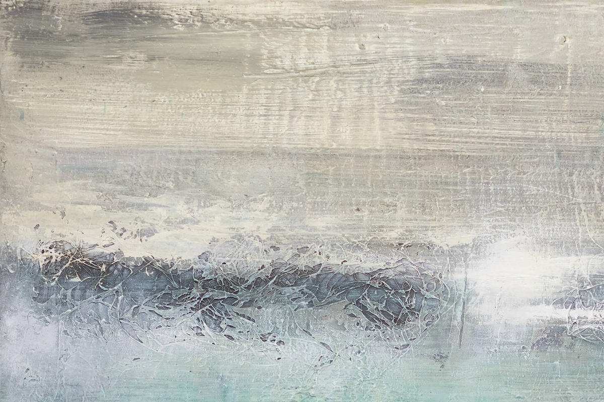 ACRYLBILD HANDGEMALT 80/80 cm - Beige/Petrol, Holz/Textil (80/80cm) - KUNSTLOFT