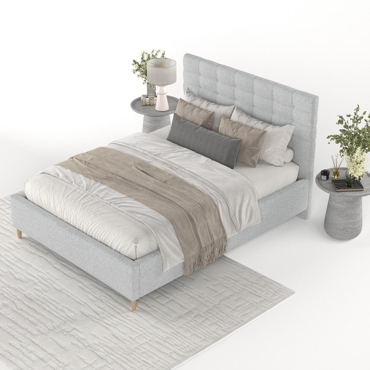 POLSTERBETT Soma 140/200 cm Hellgrau im Riva Stoff - Hellgrau/Naturfarben, Holz/Holzwerkstoff (140/200cm) - AltaBeds