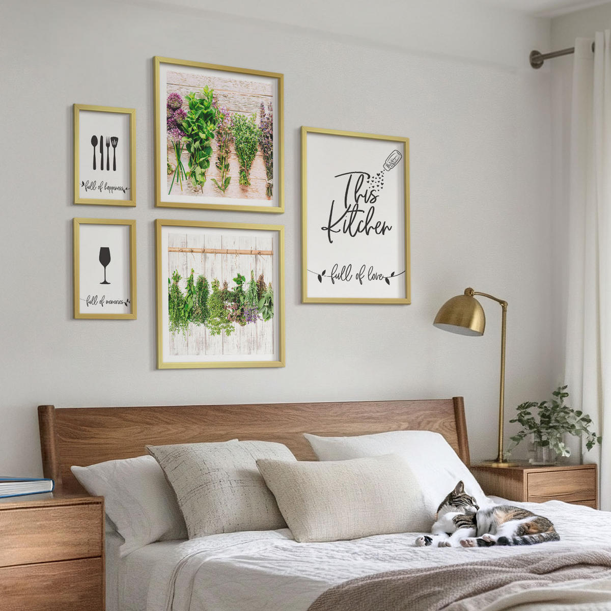 BILDER SET 5er Set - 50x50 cm & 20x30 cm & 40x60 cm Goldrahmen - Tisch aus Zitronenbaum - Goldfarben, Kunststoff (40/60cm) - TULUP