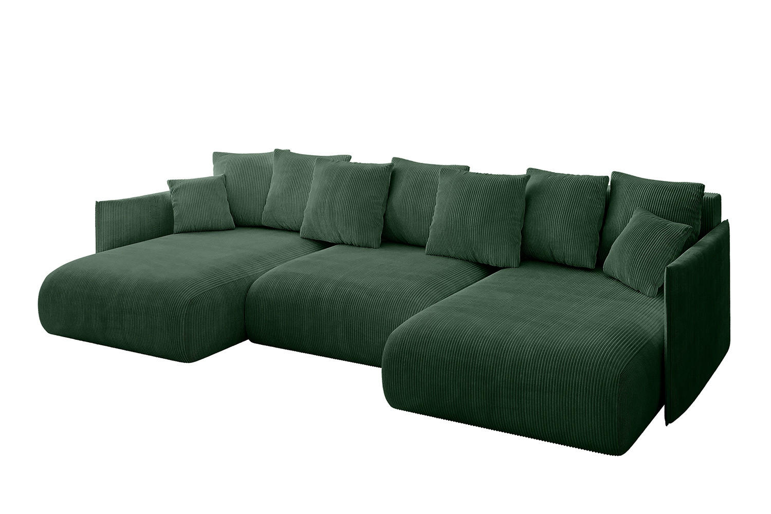 WOHNLANDSCHAFT mit Schlaffunktion und Bettkasten ONESK-U 317x177x72 Grün Cord - Grün, Holzwerkstoff/Kunststoff (317/72/177cm) - ALTDECOR