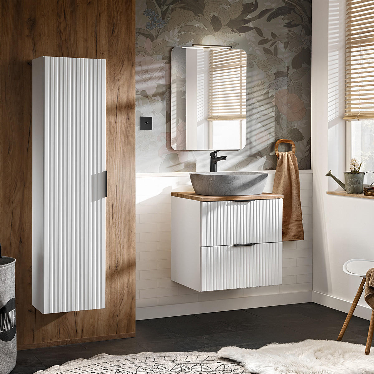 BADMÖBEL Adriel 2er-Set Weiß - Weiß, Holzwerkstoff (60.6/59/46cm) - Petits-meubles