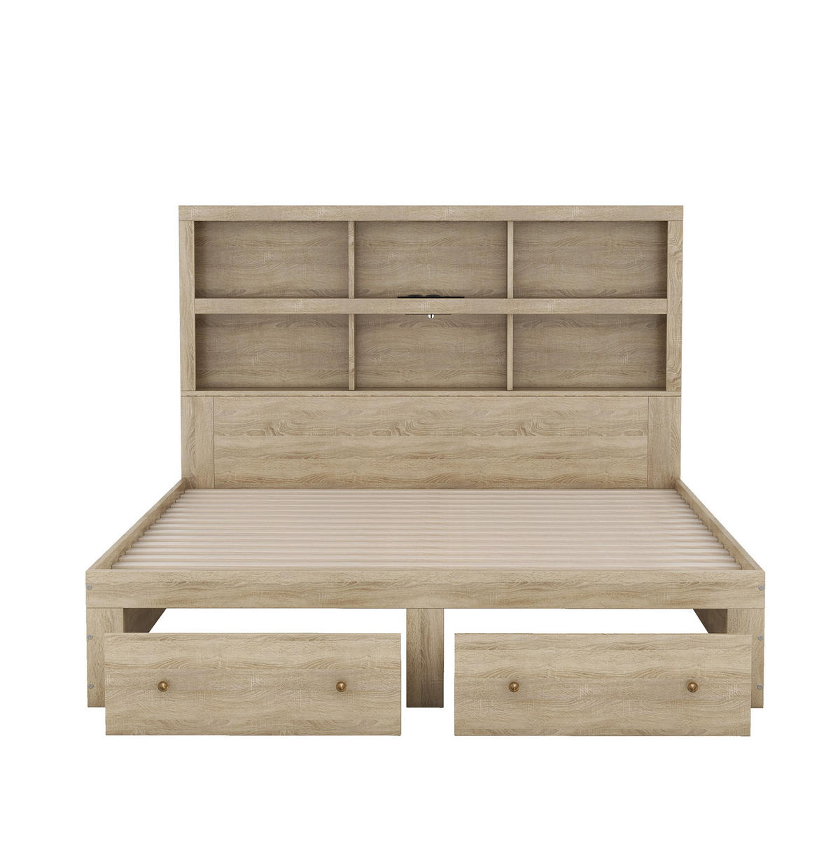 POLSTERBETT aus Spanplatte 160x200 cm in Natur mit USB & Stauraum - Naturfarben, Holzwerkstoff (160/200cm) - Modfu