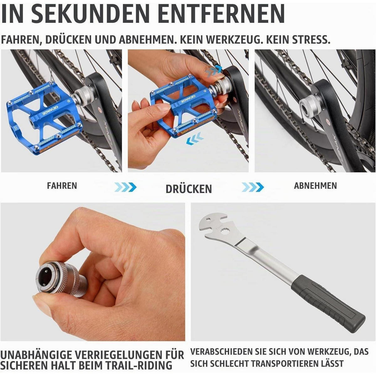 FAHRRADPEDAL Schnellwechsel Aluminium Blau - Blau, Metall (7.4/1.5/8cm)