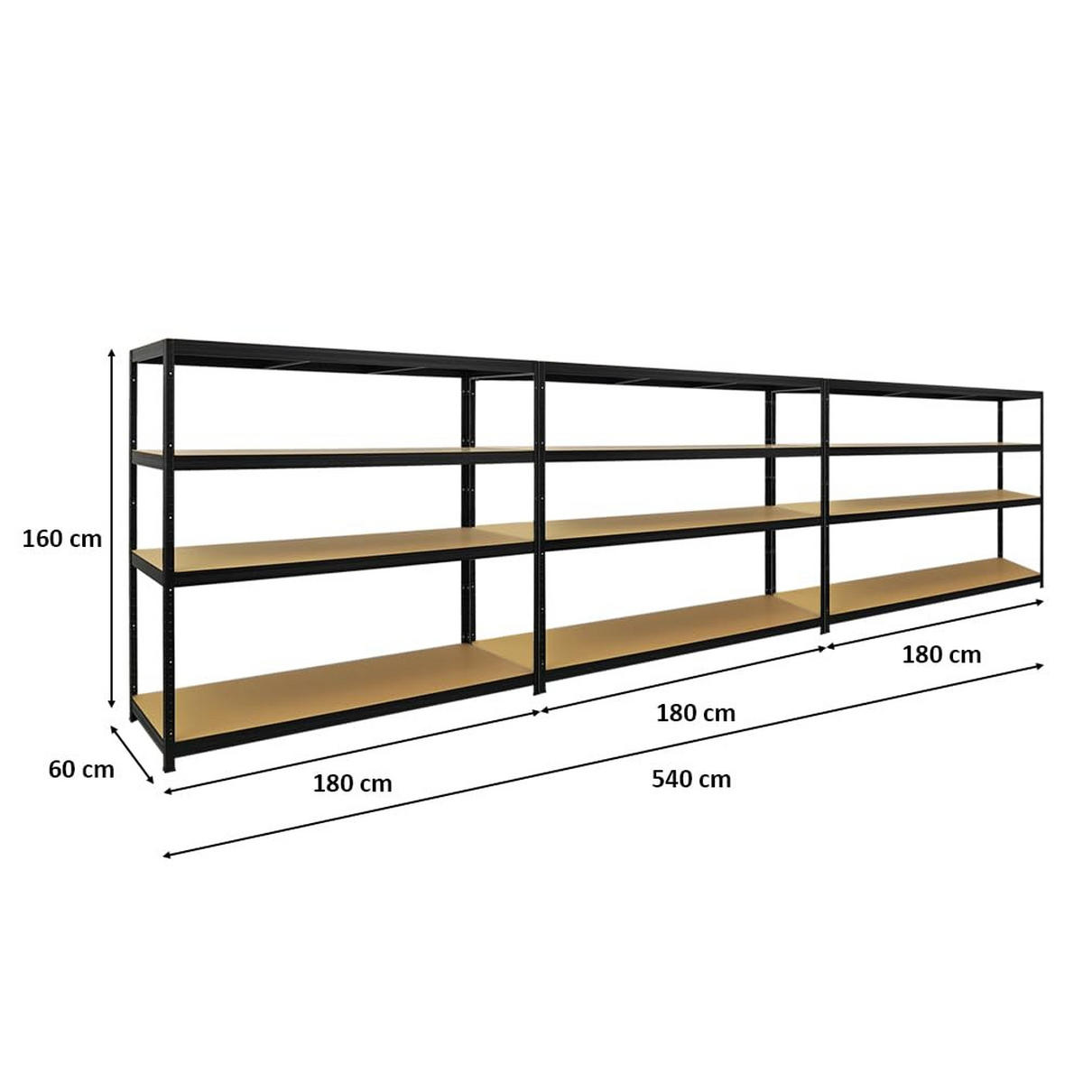 SCHWERLASTREGAL Giant Elephant 3er-Set mit 3x 160x180x60 cm Fachlast 200 kg Schwarz - Schwarz, Metall (540/160/60cm) - PROREGAL