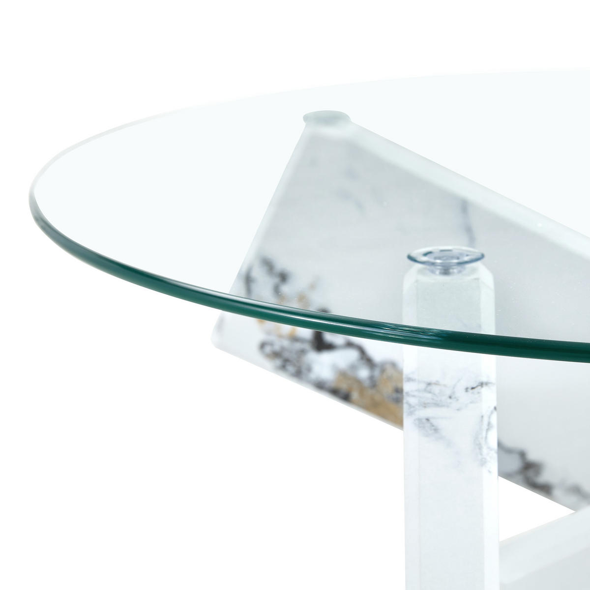 COUCHTISCH, MDF & 0,8 cm gehärtetes Glas, weißes Marmor-Design, kreuzförmige Stütze, 79/79/45 cm,weiß - Weiß, Holzwerkstoff (79/79/45cm) - Redom