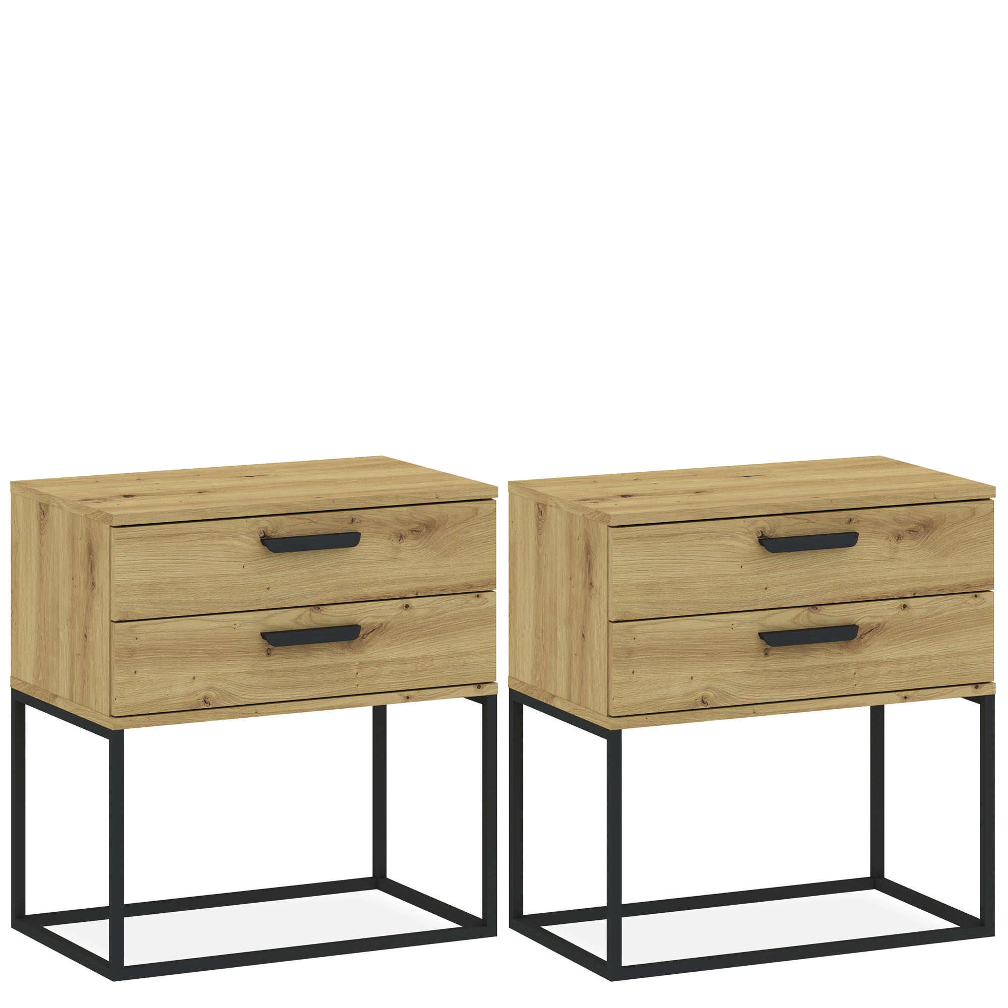 NACHTTISCH RECTUS 2-er Set - Eichefarben/Schwarz, Holzwerkstoff (60/65/39cm) - KONSIMO®