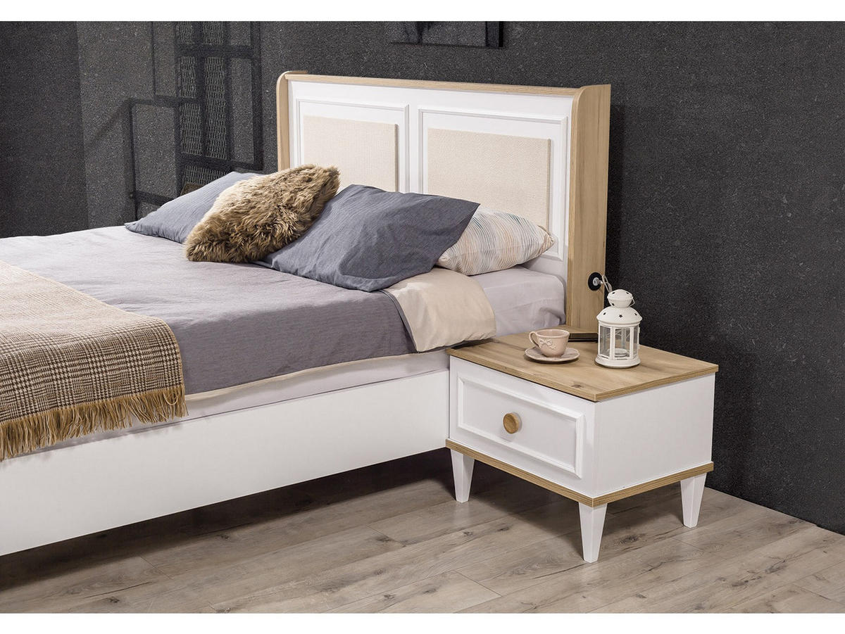 SCHLAFZIMMER AFRIN Schlafzimmer-Set, 4-teilig, Weiß, Bett mit Kopfteil 2 Nachttischen und Kommode - Weiß, Holzwerkstoff (160/119/200cm)